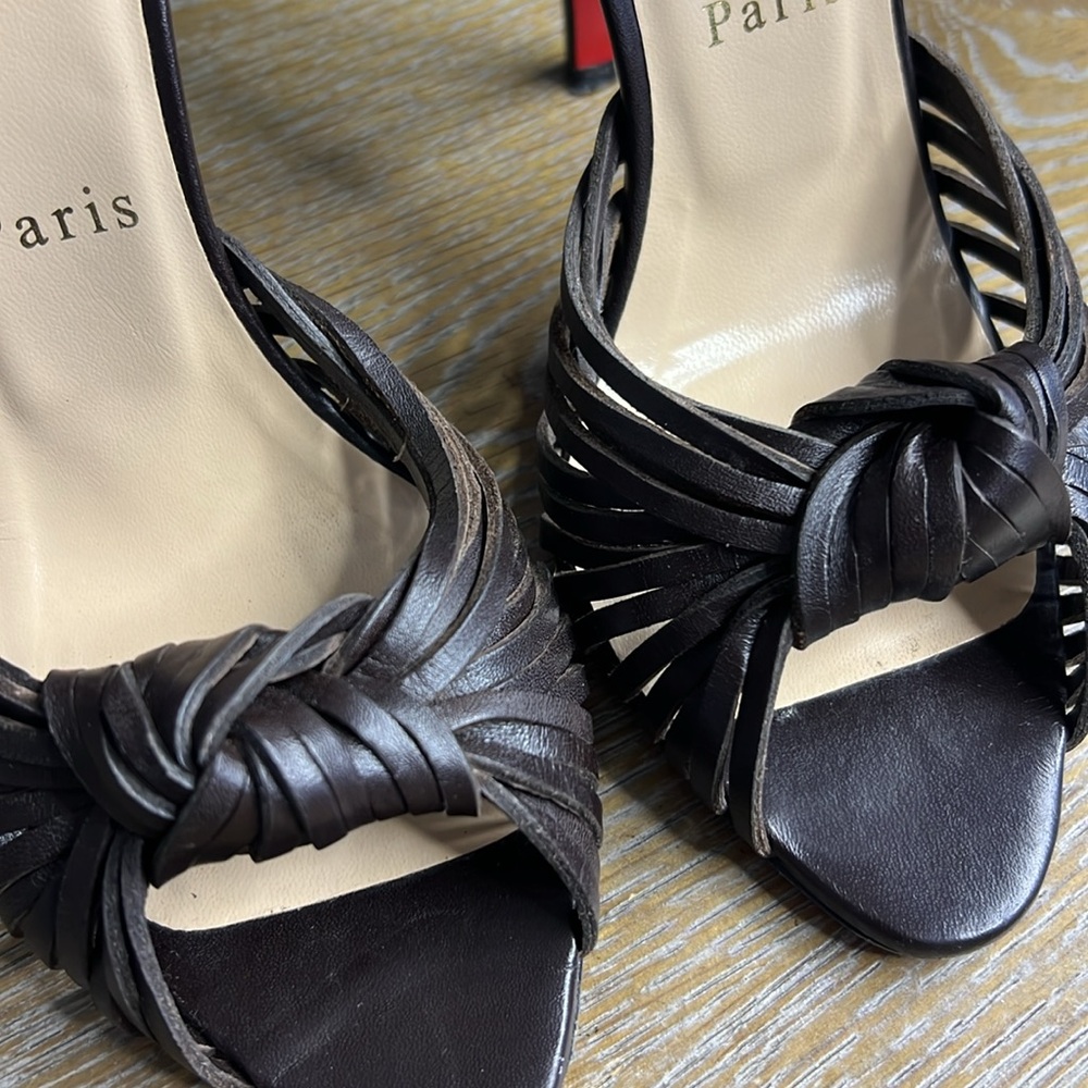 CHRISTIAN LOUBOUTIN Brown Leather Peep-Toe 4”  Heels 36 - Picture 5 of 13